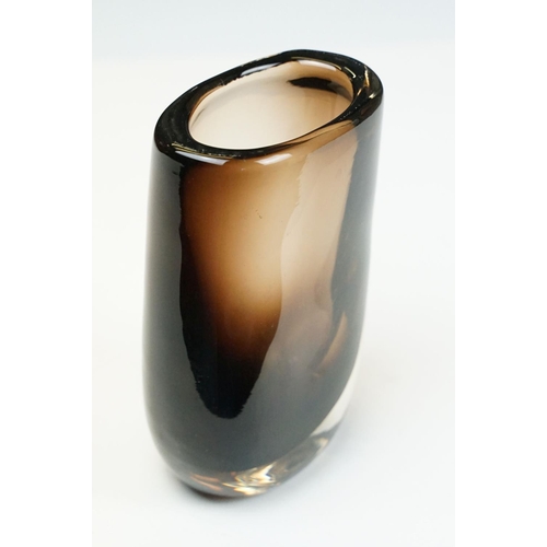 17 - 1960’s Whitefriars cinnamon glass vase of compressed form, pattern no.9654 16.5cm high