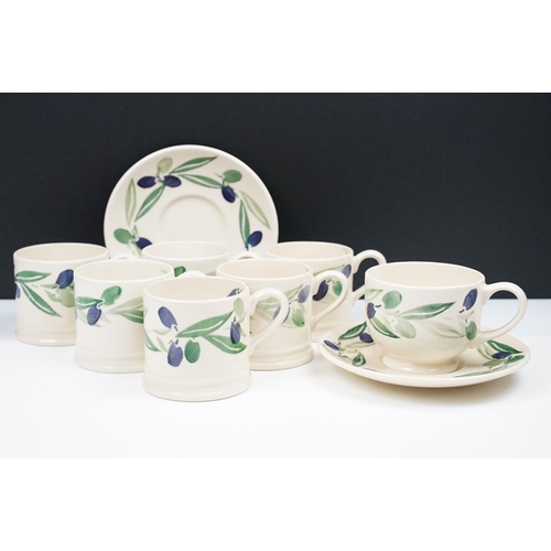 21 - Six Emma Bridgewater mugs hand decorated in the black and green olive pattern together with a matchi... 