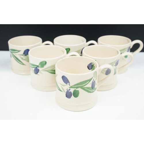 21 - Six Emma Bridgewater mugs hand decorated in the black and green olive pattern together with a matchi... 