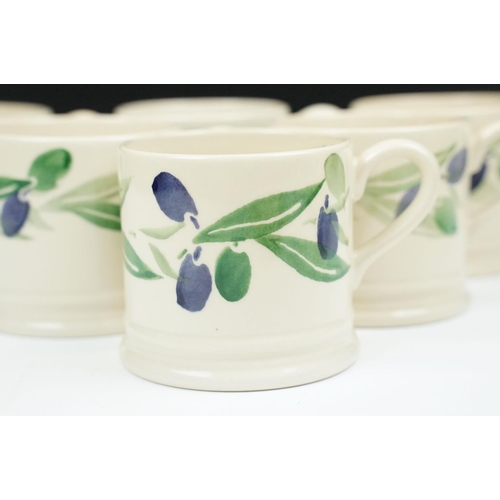 21 - Six Emma Bridgewater mugs hand decorated in the black and green olive pattern together with a matchi... 