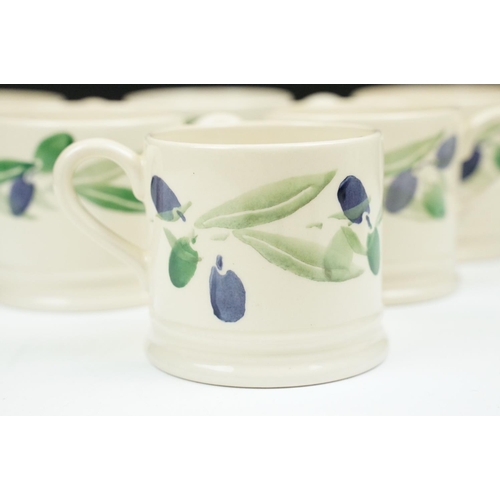 21 - Six Emma Bridgewater mugs hand decorated in the black and green olive pattern together with a matchi... 