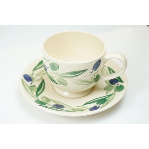 21 - Six Emma Bridgewater mugs hand decorated in the black and green olive pattern together with a matchi... 