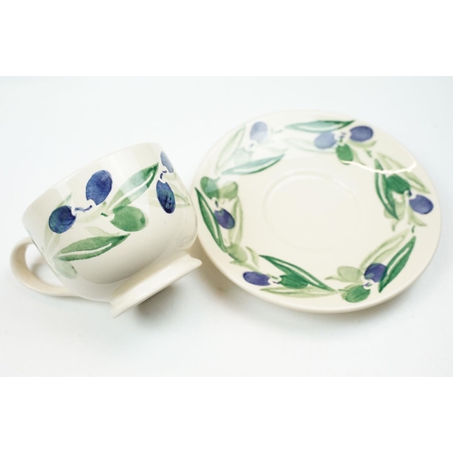 21 - Six Emma Bridgewater mugs hand decorated in the black and green olive pattern together with a matchi... 