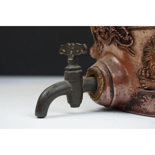 24 - 19th century 'Ginger' 1 Gallon salt glazed ceramic beer dispensing barrel with relief crest & lion d... 