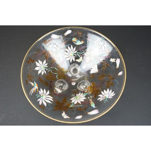 27 - The Paul Kettle Collection - A conical glass bowl with hand painted decoration depicting birds, flow... 