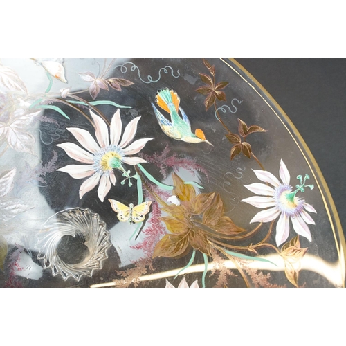 27 - The Paul Kettle Collection - A conical glass bowl with hand painted decoration depicting birds, flow... 