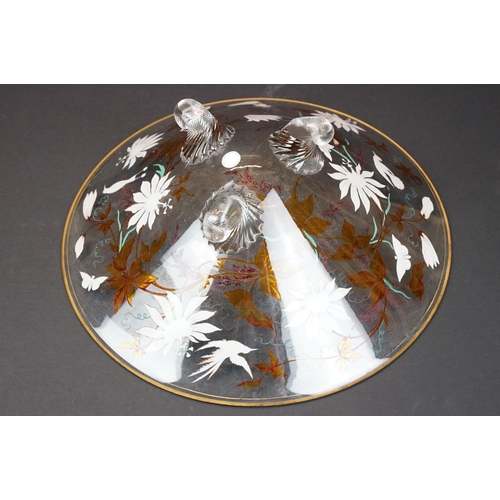 27 - The Paul Kettle Collection - A conical glass bowl with hand painted decoration depicting birds, flow... 