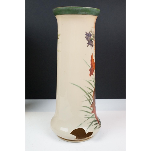 30 - 19th century opaque glass baluster vase with painted floral & foliate decoration on a cream / beige ... 