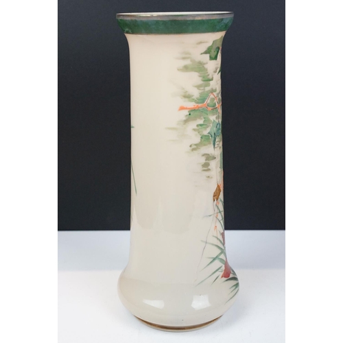 30 - 19th century opaque glass baluster vase with painted floral & foliate decoration on a cream / beige ... 