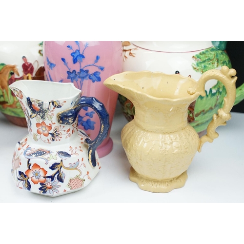 33 - Collection of mainly 19th century ceramics to include a pair of Wedgwood Dye Ken John Peel jugs with... 