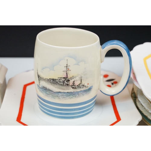 34 - Collection of mixed Shelley ceramics to include hand painted teapot & stand with sailing boat design... 