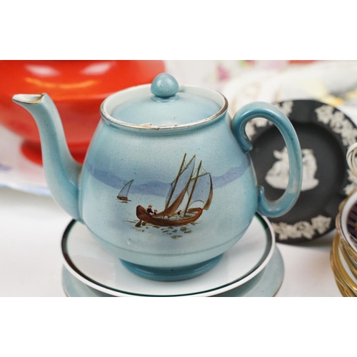 34 - Collection of mixed Shelley ceramics to include hand painted teapot & stand with sailing boat design... 