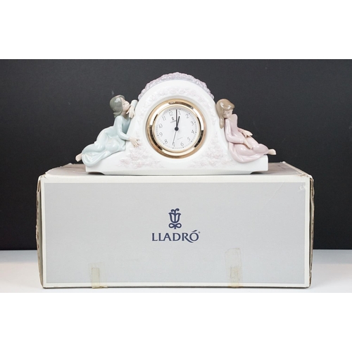 43 - Boxed Lladro 5776 Sisters Clock, quartz movement, approx 31cm wide