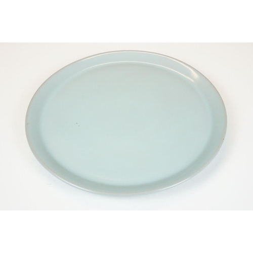 5 - Oriental blue glazed terracotta dish, the light blue porcelain dish with two unglazed terracotta rin... 