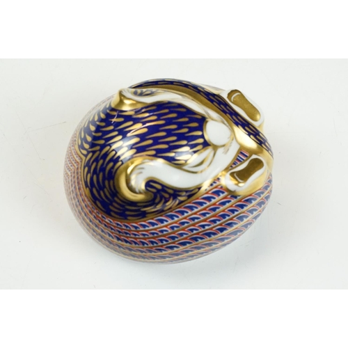 51 - Royal Crown Derby paperweight in the form of dormouse, in the Imari palette, with silver stopper, 5.... 