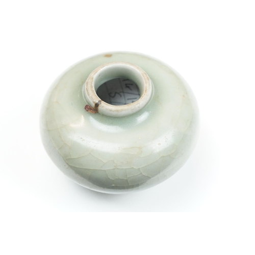 54 - Chinese pottery vessel, early Ming dynasty of squat ovoid form with a longquan celadon glaze, 6cm hi... 