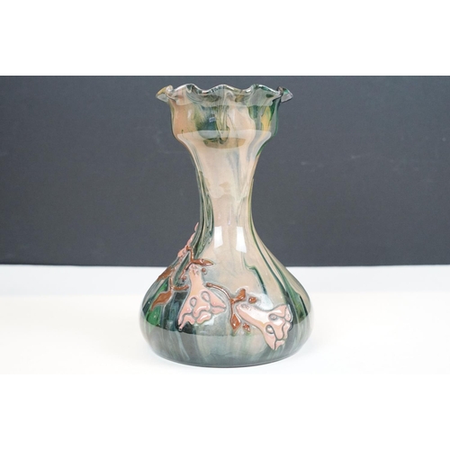 69 - Elton ware pottery vase with marbled glaze and relief floral decoration, signed to base, approx 18cm... 