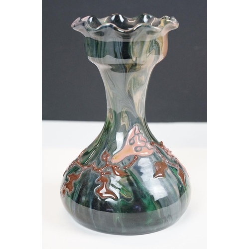 69 - Elton ware pottery vase with marbled glaze and relief floral decoration, signed to base, approx 18cm... 
