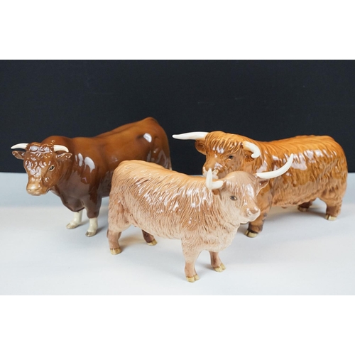 73 - Beswick Limousin bull in brown gloss (BOC 1998, approx 12cm tall), together with a Beswick Highland ... 