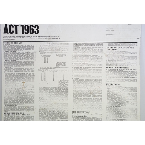 119 - Three metal wall signs to include 'Offices, Shops And Railway Premises Act 1963' (approx 75cm x 50cm... 