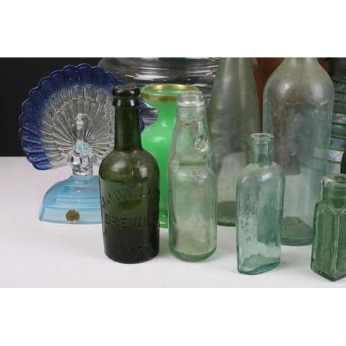 118 - Collection of vintage glass & stoneware bottles to include a Codd bottle, together with mixed 20th c... 