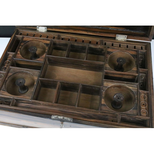 177 - Coromandel twin handled box, with inset fitted tray - possibly for sewing paraphenalia above section... 