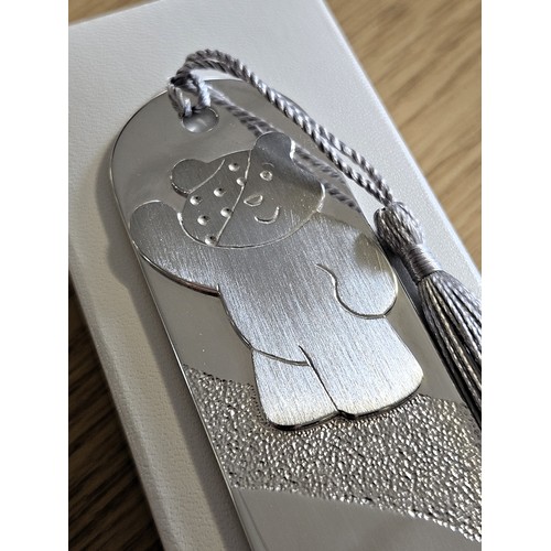 70 - A one-off handcrafted silver bookmark, embossed with Pudsey Bear, and a Pudsey soft toy signed by BB... 