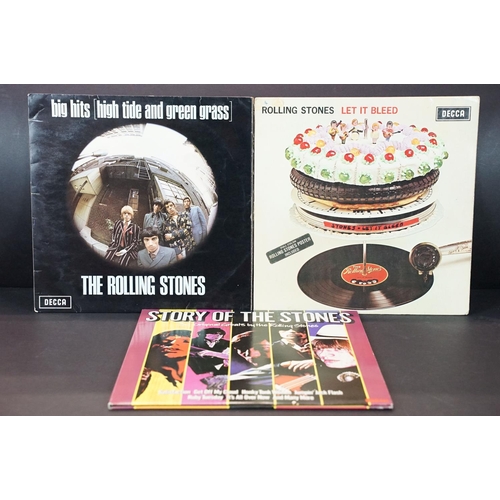 445 - Vinyl - 3 Rolling Stones LPs to include Let It Bleed (UK mono, no poster) Vg, Big Hits (UK stereo gr... 