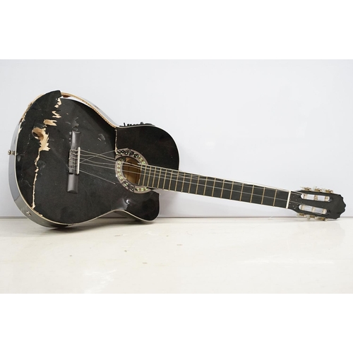1594 - Memorabilia / Autographs - An acoustic guitar smashed on stage and then signed by John Otway and Wil... 