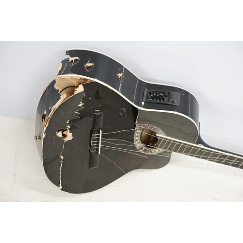 1594 - Memorabilia / Autographs - An acoustic guitar smashed on stage and then signed by John Otway and Wil... 