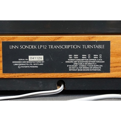 1595 - Hi-Fi - Linn Sondek LP12 transcription turntable, with Linn Basik LV X tonearm. Serial number 041128