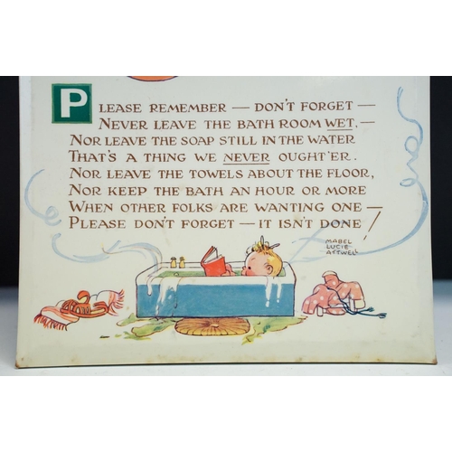 122 - Original ‘ Mabel Lucie Atwell ‘ bathroom wipeable sign produced by Valentine & Sons Ltd, 31cm x 20cm