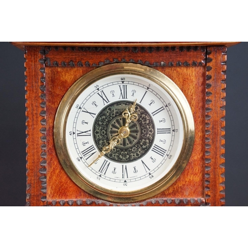 124 - Late 19th / early 20th century chiming mantel clock, the white enamel dial with black Roman numerals... 