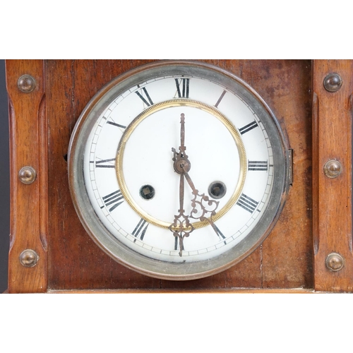 124 - Late 19th / early 20th century chiming mantel clock, the white enamel dial with black Roman numerals... 