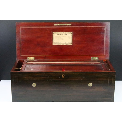 13 - 19th Century Nicole Freres six air Swiss cylinder music box, with hidden drum and bell, the marquetr... 