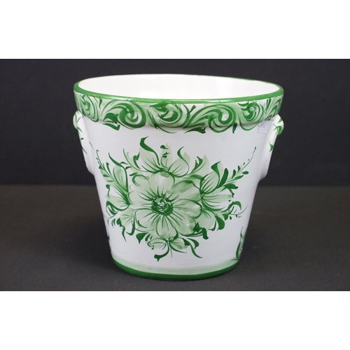 131 - Ceramic jardiniere stand of column form with moulded leaf decoration (approx 70cm tall), together wi... 