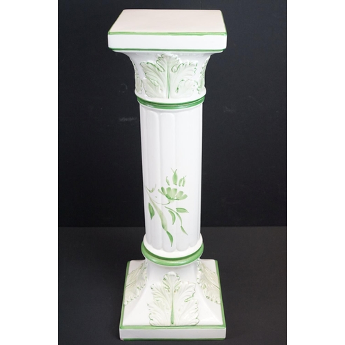 131 - Ceramic jardiniere stand of column form with moulded leaf decoration (approx 70cm tall), together wi... 