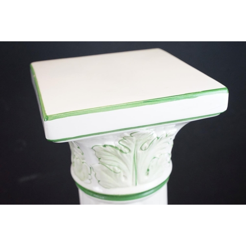 131 - Ceramic jardiniere stand of column form with moulded leaf decoration (approx 70cm tall), together wi... 