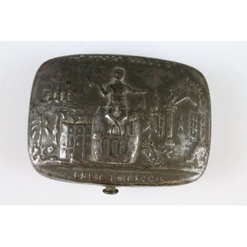 141 - A mid 19th century pocket tobacco tin with repousse decoration to the lid.