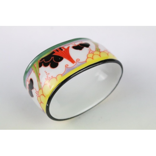 149 - Clarice Cliff 'Summerhouse' pattern porcelain napkin ring, approx 5.5cm wide, printed mark to base