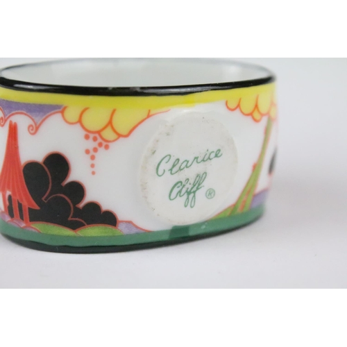 149 - Clarice Cliff 'Summerhouse' pattern porcelain napkin ring, approx 5.5cm wide, printed mark to base