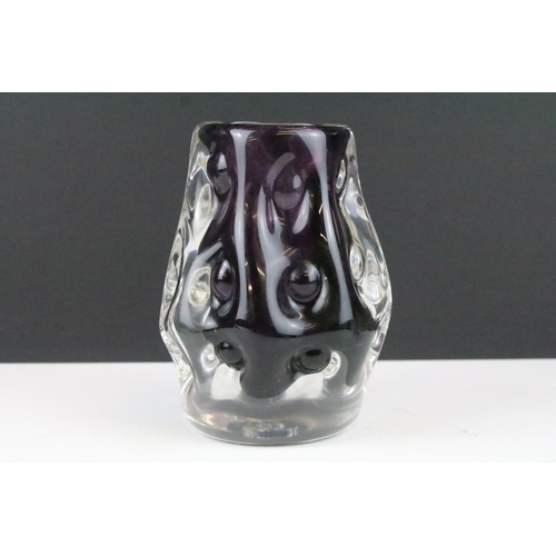 150 - Liskeard glass purple 'knobbly' vase (approx 14.5cm tall), together with a Liskeard glass bowl