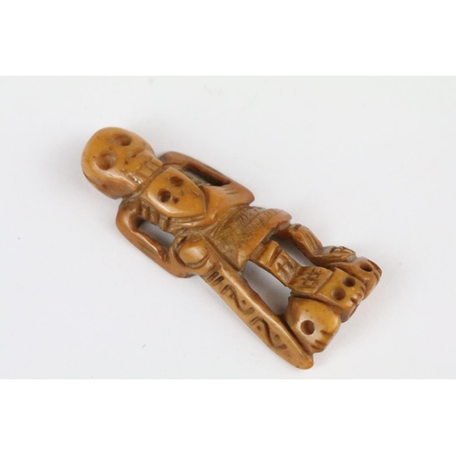 158 - Two carved bone netsuke figures in the form of skeletons, 5.5cm - 6cm