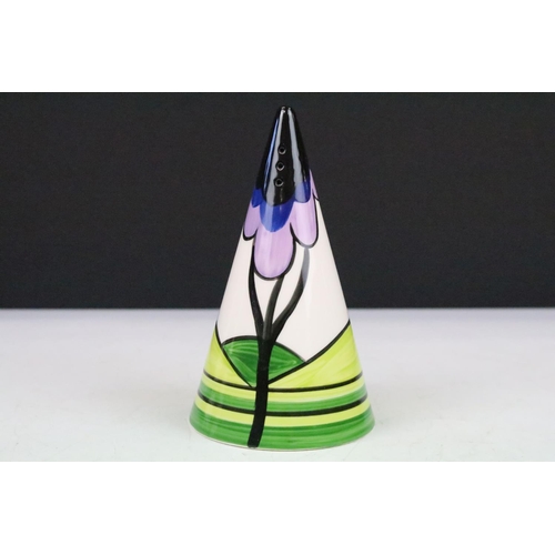 18 - Four Art Deco style conical porcelain sugar shakers with hand painted polychrome decoration, the lot... 