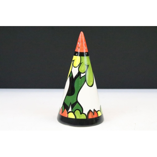 18 - Four Art Deco style conical porcelain sugar shakers with hand painted polychrome decoration, the lot... 