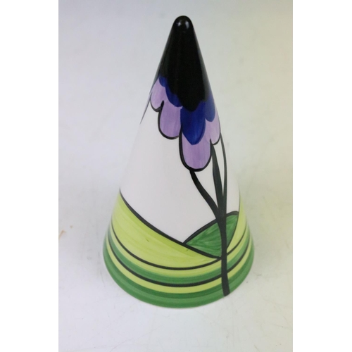 18 - Four Art Deco style conical porcelain sugar shakers with hand painted polychrome decoration, the lot... 