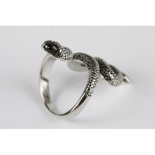 184 - A ladies silver ring in the form of a snake, marked 925 to the shank.