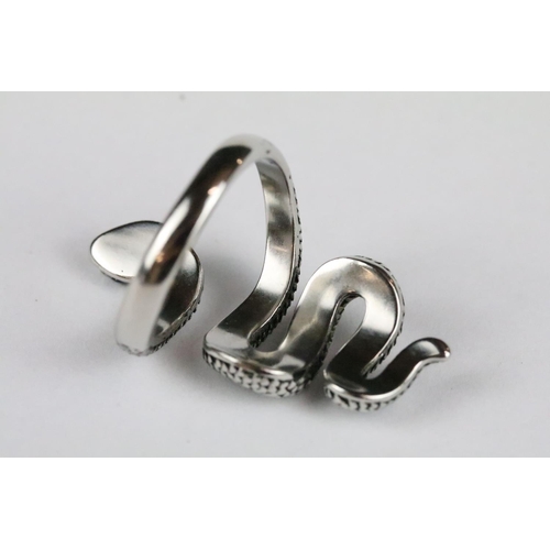 184 - A ladies silver ring in the form of a snake, marked 925 to the shank.