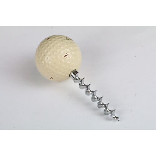 194 - Group of vintage golfing items to include a silver plated cruet set in the form of golf balls in a c... 