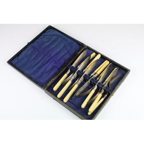 196 - A canteen of silver plated cutlery together with a cased fish knife set.